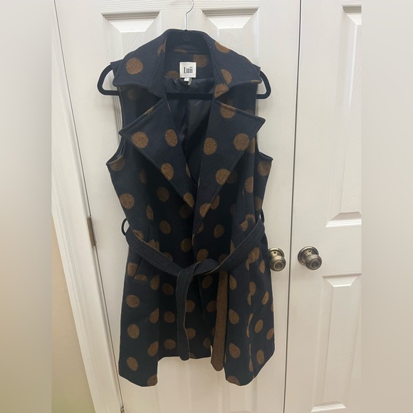 Luii Polka Dot Wool blend Sleeveless Open Front Duster vest jacket Size large - Picture 1 of 6